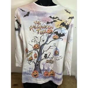 Vtg 90s Y2K Airbrush Halloween Shirt Quirky Studio Gem Q Women XL Pumpkin Bats